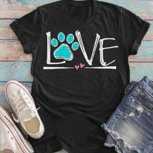 LOVE Letter Dog Paw Print Round Neck T Shirt for Women 2020 Summer Tops Harajuku Graphic Cute Loose Plus Size Tee Shirt Y2k