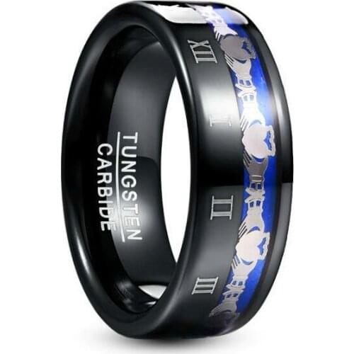 Black Tungsten Steel Mens Ring Love Friendship Engraved Roman Numeral Tungsten Carbide Ring Mens Engagement Jewelry