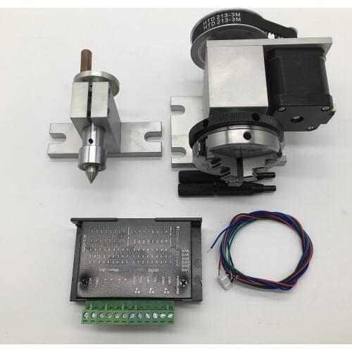 CNC 4 Axis A Axis Rotary 3Jaw 50mm 2" K01-50 Chuck 4th Rotation Tailstock Driver Kit for Router Woodworking Plastic Engraving