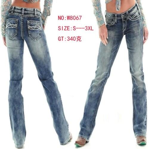 Colored jeans stretch thick line embroidery hot selling jeans middle waist straight pants womens jeans