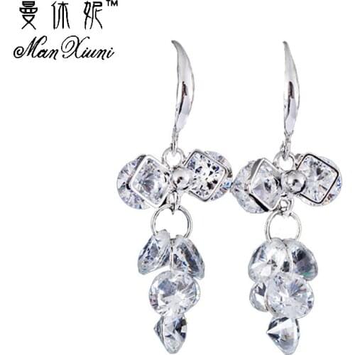 Manxiuni Real Austrian Crystals Long Earrings Fashion Geometric Cubic Zircon Grape Style Dangle earrings for women