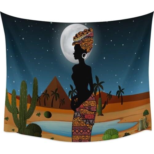 African Woman Desert Cactus Night Tapestry Wall Hanging Room Wall Cloth Carpet Dorm Tapestries Art Home Decoration Accessories