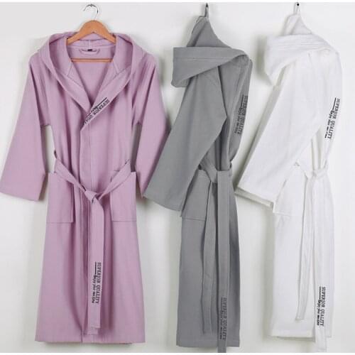 Robe Waffle 100% Cotton loose Robe Hotel Robe Women Bathrobe Soft Sleeprobe Female Casual pijama feminino sexy Homewear 2020