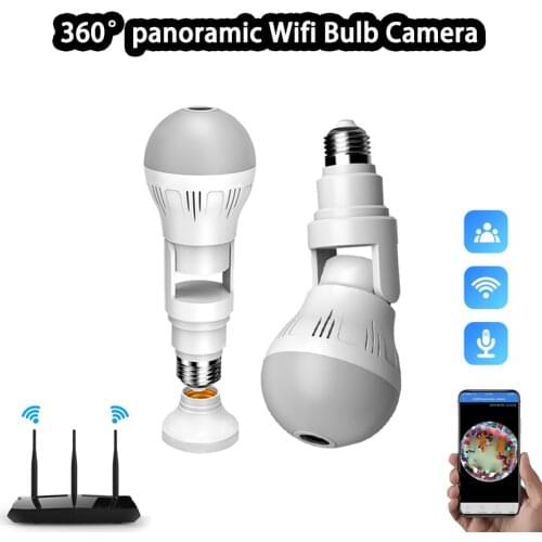 E27 Bulb Camera 360°panoramic Wifi HD 1080P Security IP Camera Night Vision White LED Camera V380 APPvoice Alarm Bulb Camera