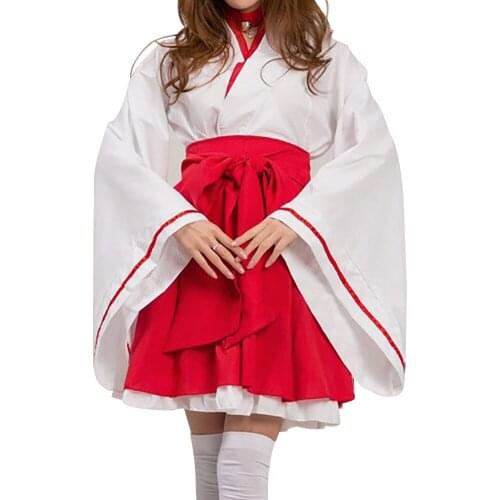 Japanese Anime Kikyo Kimono Cosplay Costume Womens Miko Costume Fox Spirit Kitsune Kami Oinari Sama Witch Fancy Dress Outfit
