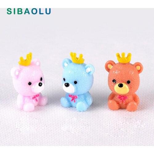 Colorful Crown Bear Figurine Miniature Decoration mini fairy garden animal statue resin craft Home Car Birthday Cake Decoration