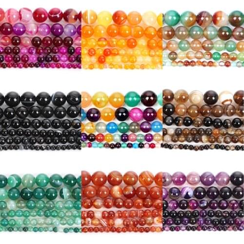 4/6/8/10/12mm Round Smooth Striped Agates Natural Stone Beads For Jewelry Making DIY Loose Bead Charm Bracelet Necklace Handmade