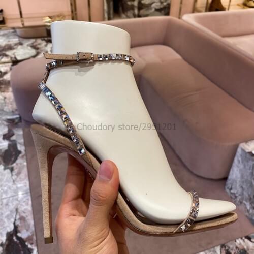 Fashion Bling Crystal Women Sandals Sexy Thin High Heel Rhinestone Strip Wedding Shoes Black Gold Nude Heels