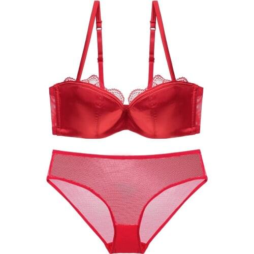 European and USA fashion sexy underwear set glossy lace ladies underwear thin cup bra set ultra-thin mesh panties underwear set