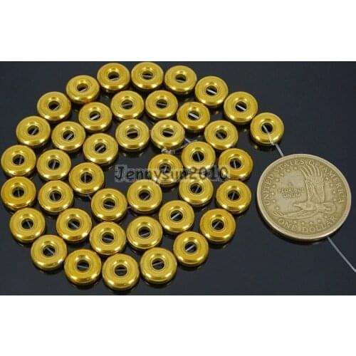 Natural Hematite Gems Stones 10mm Round Donut Ring Beads Non Magnetic Metallic Gold Jewelry Making 5 Strands/Pack