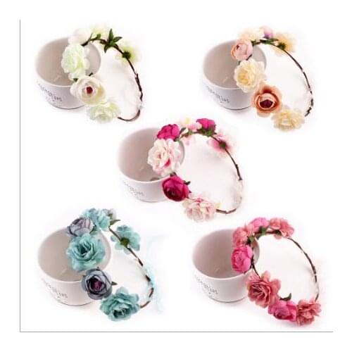 2017 New Handmade Woman Girls Artificial Flower Headband Party Wedding Fabric Flower Wreath Hair turquoise Flower Crown