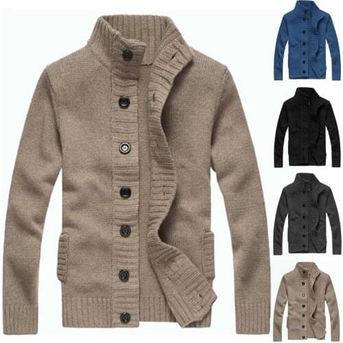 Autumn winter jacket men sweater cardigan Stand Collar Buttons up Pockets Thicken Knitted Sweater men cardigan Coat pull homme