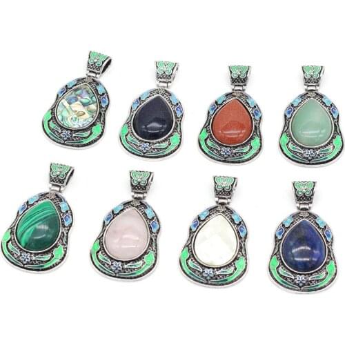 Natural Stone Pendants Exquisite Retro Crystal Agates Stone Pendant Alloy Charms for Jewelry Making Necklace Bracelet Gift