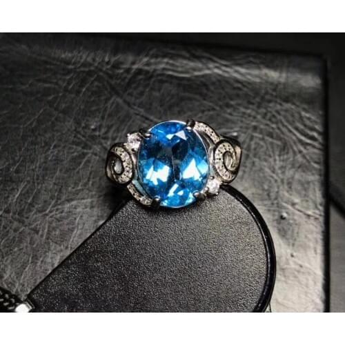 Real And Natural Blue Topaz Ring Man ring Free shipping 925 sterling silver 9*11mm gem For men Fine handworked jewelry