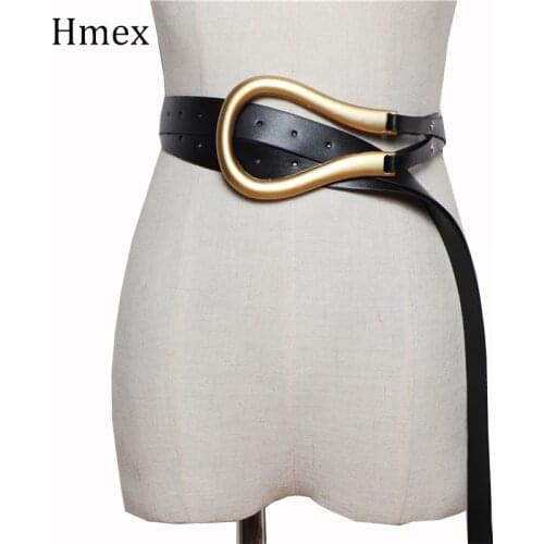 Luxury Brand Designer Women Wide Belt Black Leather Waist Belt Fashion Gold Buckle Belts For Jeans Dress Cinturones Para Mujer