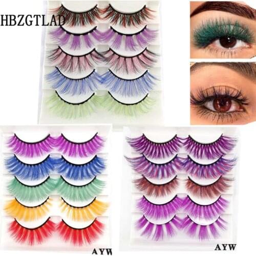 5 Pairs 3D White Mink Lashes Wholesale Natural Long Thick Fluffy Colorful False Eyelashes Lash Extension Supplies Makeup