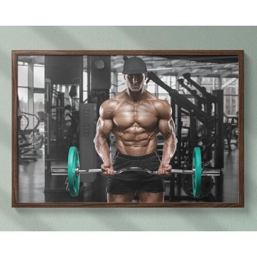 Fitness Bodybuilding Man Strong Muscles Barbell 2 Wall Sticker Silk Fabric Poster Art Indoor Decor Bright