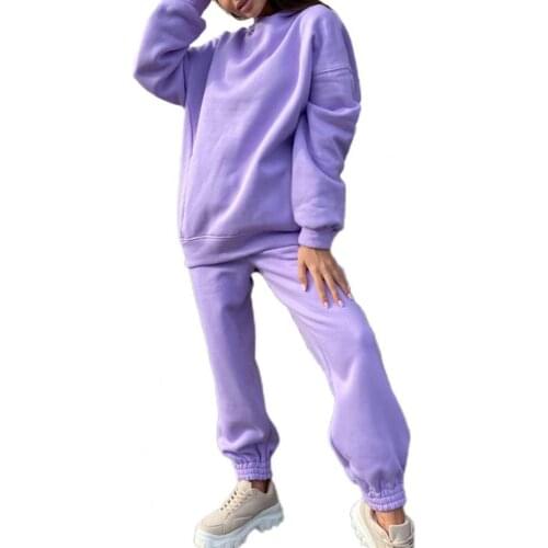 Tracksuit Solid Color Loose T-shirt Women Long Sleeve Hoodie Pants Outfit Sportswear for Spring