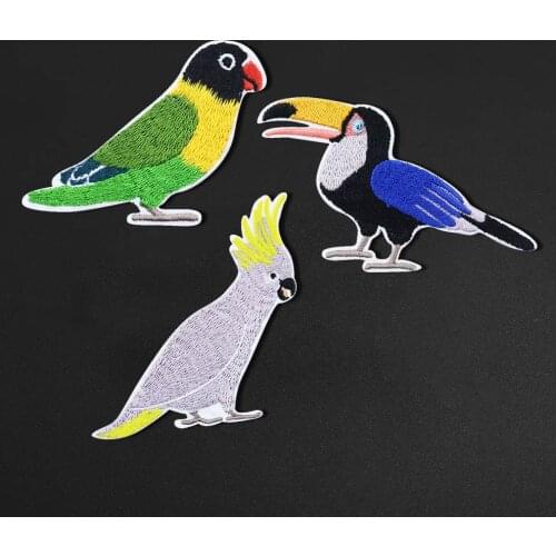 Three computer-embroidered bird patches for clothing ironing DIY decoration shoes hat iron self-adhesive and washable