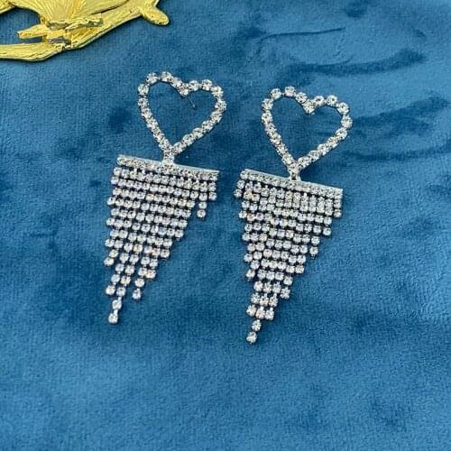 JXCUL Love Heart Crystal Drop Earrings for Women Long Tassel Full Rhinestone Dangle Earrings Weddings Jewelry Accessories