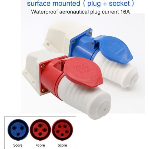 Waterproof industrial plug socket 3 core 4 core 5 core hole 16A connector surface mounted aviation socket