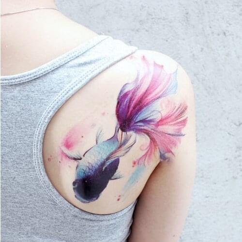 Waterproof Temporary Tattoo Big Flower Arm Tattoo Colorful Goldfish Romantic Sexy Women Fashion Thigh Body Art Sticker Wholesale
