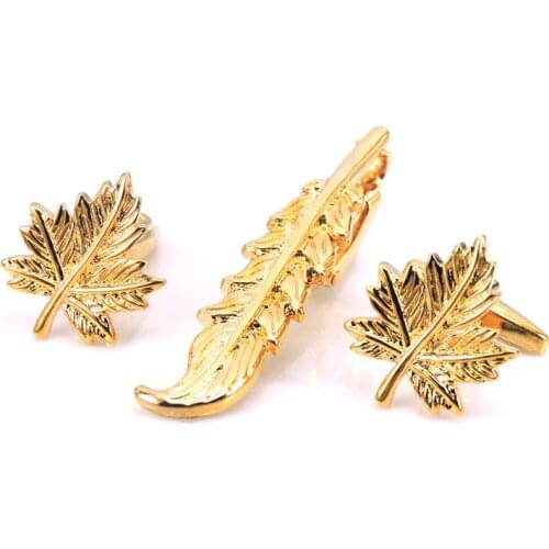 The design style of high quality mens clothing brand Cufflinks tie clip gold leaf tie clip, fashion, free delivery