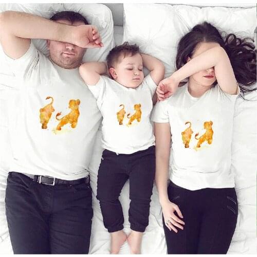 Simba Lion King T Shirts For Father Mother And Kids Summer Short Sleeve Casual White O-neck Family Matching T Shirts Graphic Top