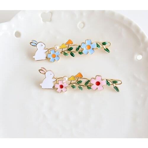 Mori Jewelry Sweet Romantic Cute Rabbit Flowers Hairpin For Women Girl Student Hair Accessories Good Childs Gift Headwear