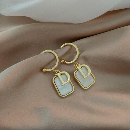 High sense earrings female Korean temperament net red earrings in 2021 new tide atmosphere design earrings pendant letters