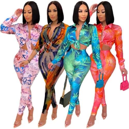 Womens Tracksuits Autumn Letter Leaf Print Womens Set Blouses Shirt Legging Pants Suit Active Wear Tracksuit Two Piece Set Fit