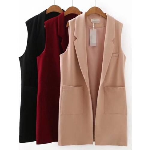 Spring Autumn Fashion Womens Self-Cultivation Sleeveless Suit Horse Clip Fashion Long Vest Big Size Coats Hot Sale