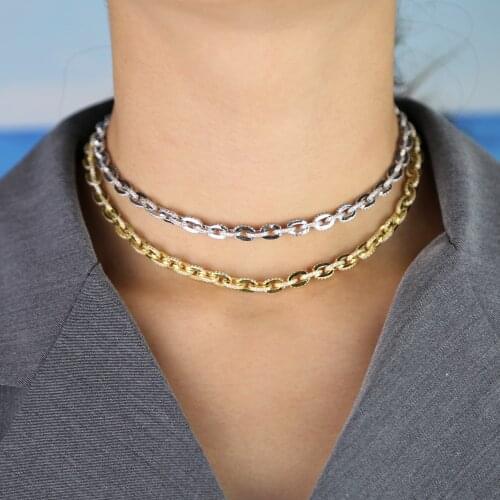 Punk Miami Cuban Choker Necklace Hip Hop Jewelry 2019 Trendy 32+10cm Thick Chain Circle Necklace Women Neck Accessories