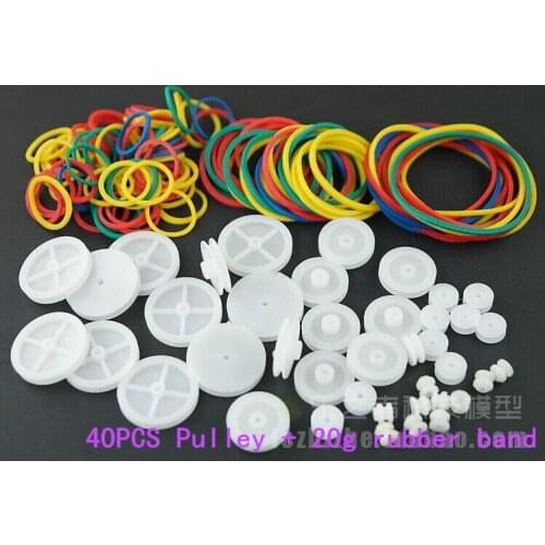 20G rubber +40PCS belt wheel plastic pulley group model fitting DIY Self-control toy car parts, small pulley Accessories