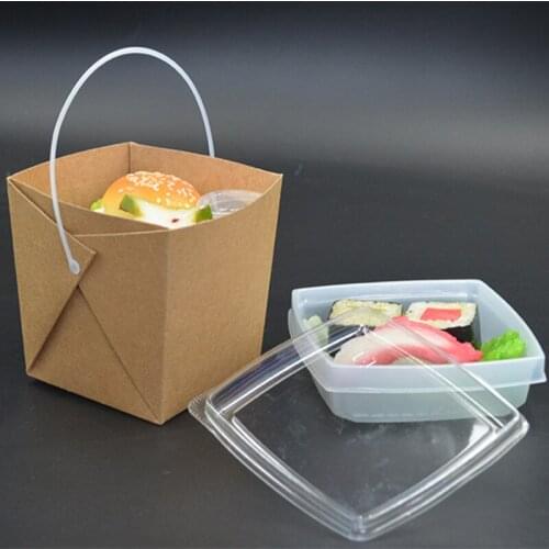 25pc Disposable Kraft Paper Dinner Box Portable Handle Fried Food Cup Take Away Chicken Holder Chips Cup Restaurant Package Tool