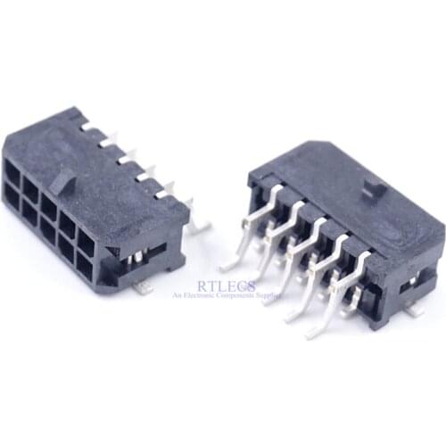 2 pcs 43045 Male Header Pin 10 Pins Pitch 3.0 mm 2x5 Surface Mount Right Angle PCB Cross Micro Fit 3.0 43045-1009 430451009