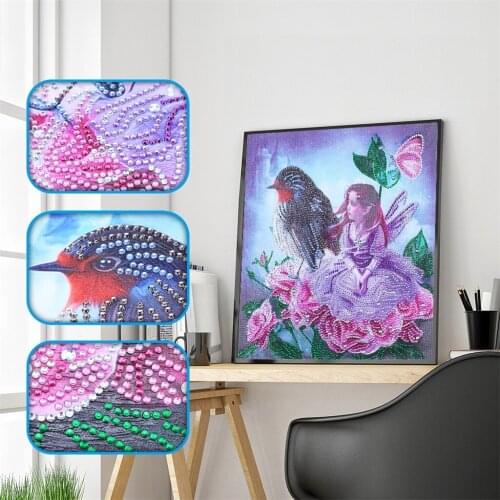 Special Shaped Diamond Painting DIY 5D Partial Drill Cross Stitch Kits Crystal Fashion Girl Bird Pattern Embroidery Arts