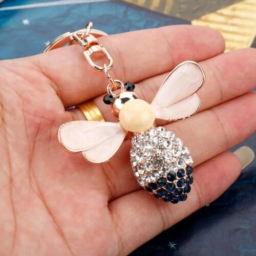 Cute Crystal Hardworking Bee Keychain Women Handbag Hanging Rhinestone Key Key Chain Key Ring Accessories Bag Car