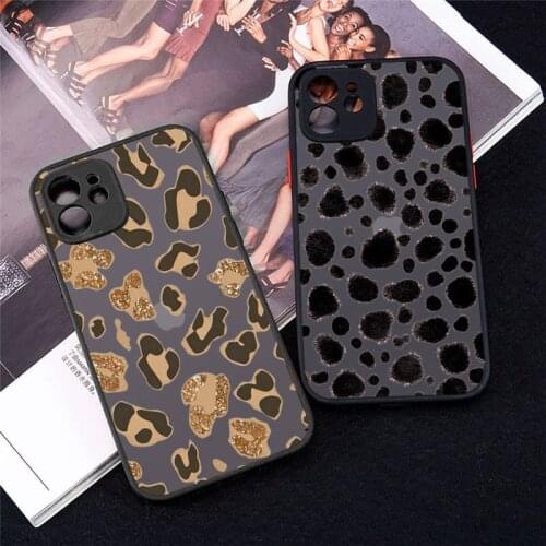 Phone Case For iPhone 12 11 Mini Pro XR XS Max 7 8 Plus X Leopard Matte transparent cover