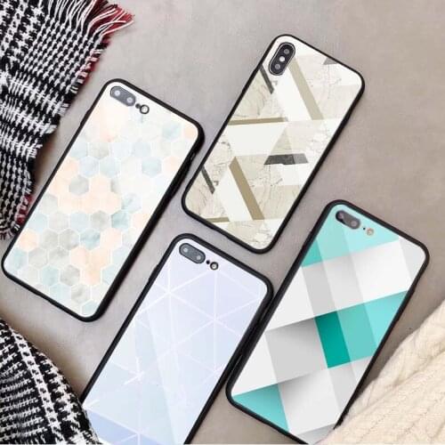 Geometric Marble Tempered Glass Phone Case For iphone 12 11 Pro Max 5 6 7 8 X XS XR XSMax Shell 12Pro Max Cover Shell