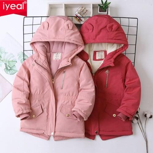 IYEAL Children Clothes Winter Jackets Girls Boys Windproof Warm Hooded Boys Cotton Padded Jacket With Plush Thicken Outerwear
