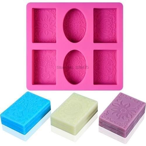 DHL 50pcs Silicone Soap Mold For Soap Making 3D 6 Forms Oval Rectangle Soap Mould
