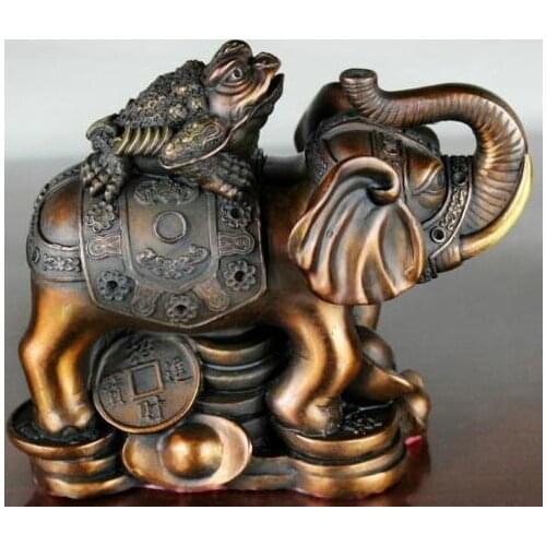 China Copper red bronze Toad ride Elephant Money Wealth Rich Coin Yuanbao statue