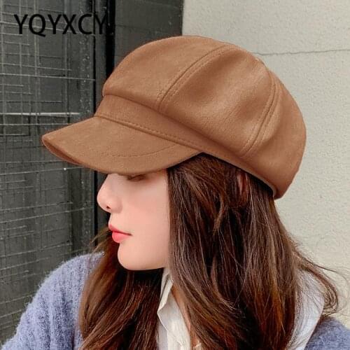 YQYXCY Leather Hat Women Octagonal Newsboy Cap Female Autumn Winter Beret Bonnnet Femme Gorro Casquette Solid Color New Casual