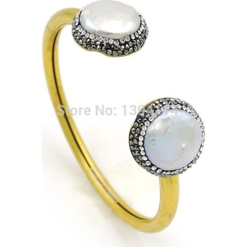 Round Pearl Around Pave CZ Adjustable Bracelet Approx 65-70 mm