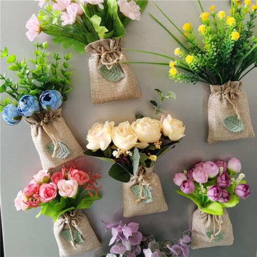 Buy 3 Get 1 DIY Artificial Flower with Linen Bag Fake Flowers with Magnet Fridge Magnetic Stickers Simulation Flower Home Decor