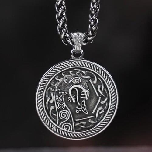 Wizard necklace for men Viking wolf stainless steel pendant