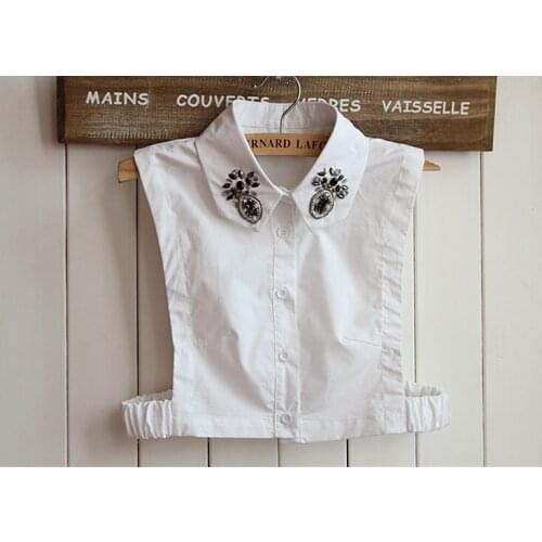 2017 trendy fashion Women black and white Shirt Fake bead Collar acrylic crystal decorative female false shirt decoration