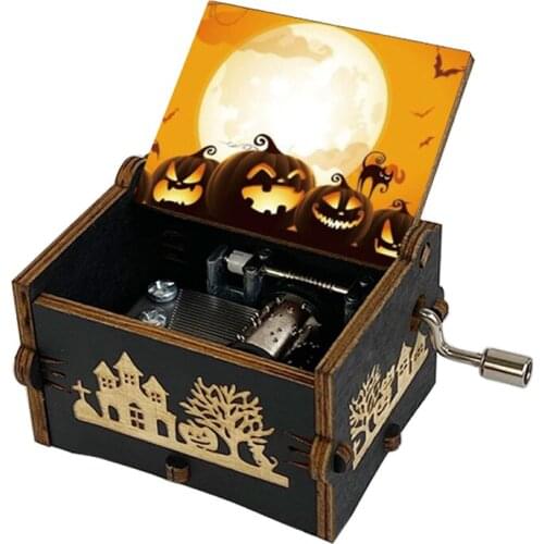 Wooden carved hand-cranked color Music Box Nightmare the night before Halloween Sending friends to Daughters and Sons Christmas
