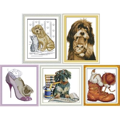 A dog animal printed pattern DIY cross stitch kits 11CT14CT counted crafts DMC fabric handmade sewing needlework embroidery sets